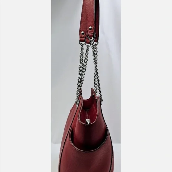 Michael Kors Safiano Leather Large Jet Set Double Handle Chain Shoulder Bag Red - Picture 3 of 10